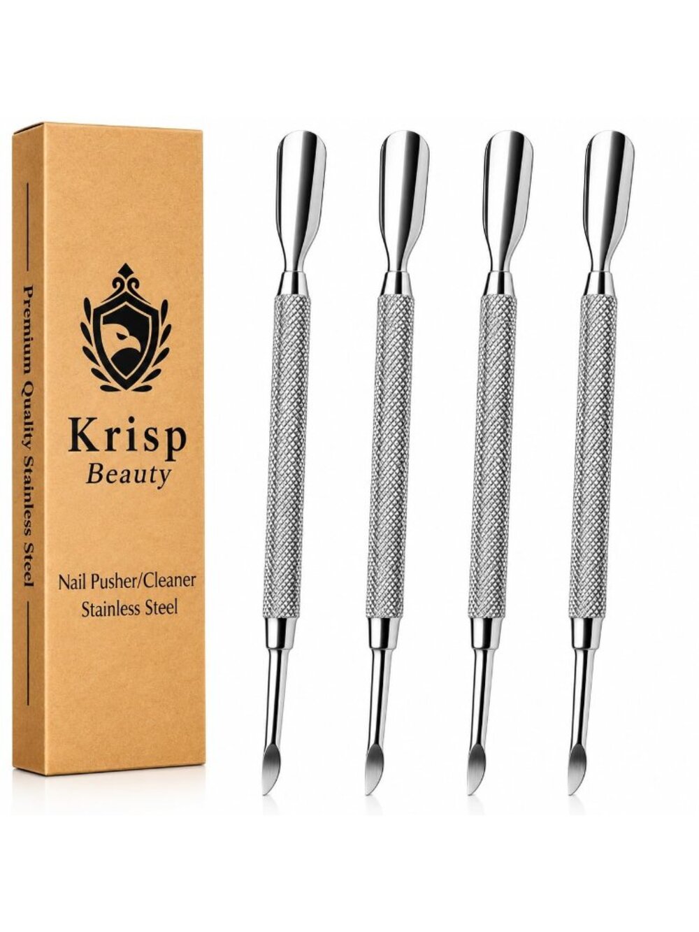 Krisp Beauty Professional Stainless Steel Cuticle Pusher & Nail Cleaner Set (4-P